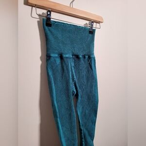 Free People Teal Ribbed Leggings